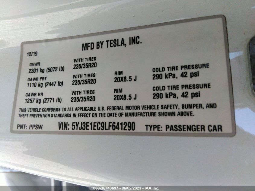 2020 TESLA MODEL 3 PERFORMANCE - 5YJ3E1EC9LF641290