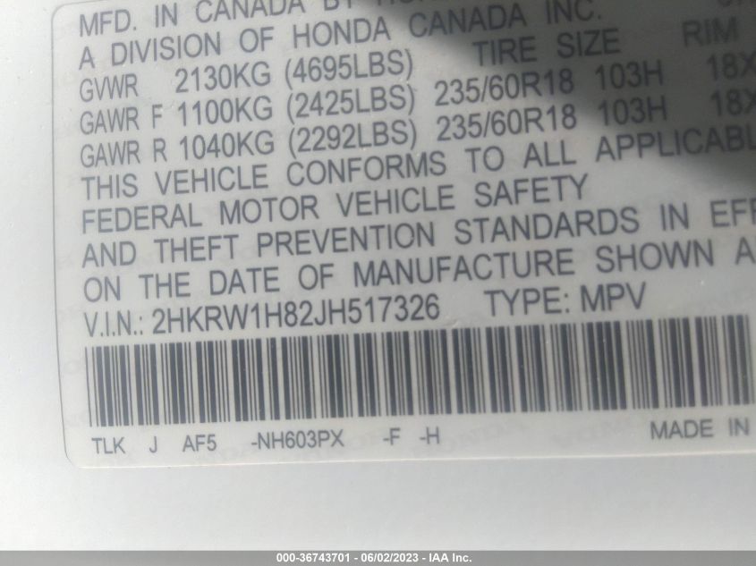 2018 HONDA CR-V EX-L - 2HKRW1H82JH517326