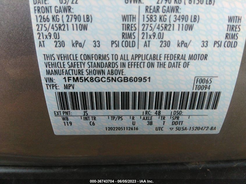 2022 FORD EXPLORER ST - 1FM5K8GC5NGB60951