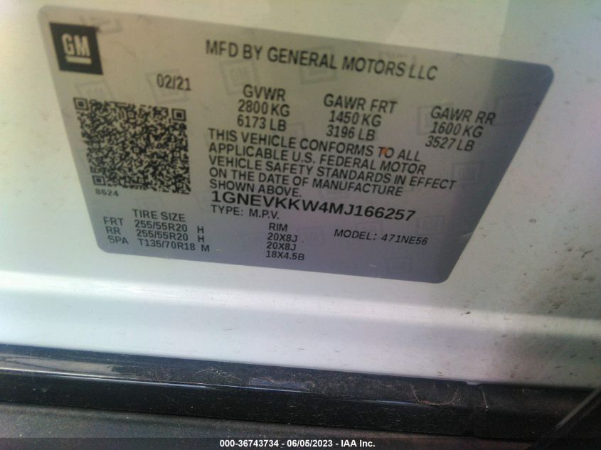 2021 CHEVROLET TRAVERSE PREMIER - 1GNEVKKW4MJ166257