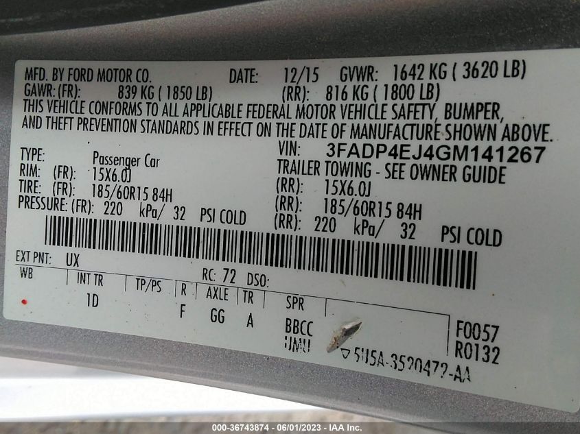 2016 FORD FIESTA SE - 3FADP4EJ4GM141267
