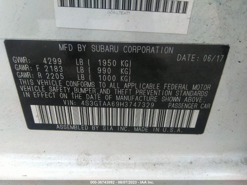 2017 SUBARU IMPREZA - 4S3GTAA69H3747329
