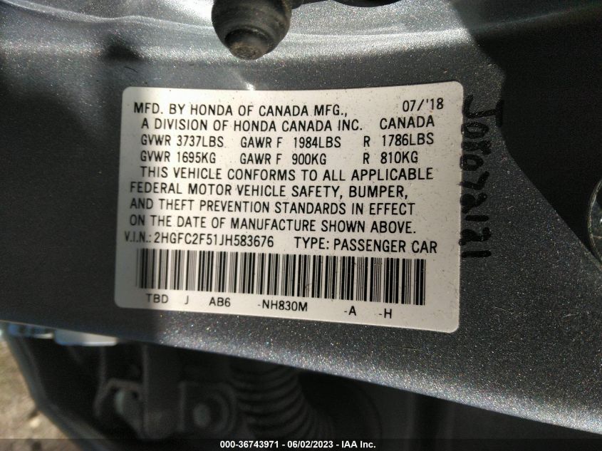 2018 HONDA CIVIC SEDAN LX - 2HGFC2F51JH583676