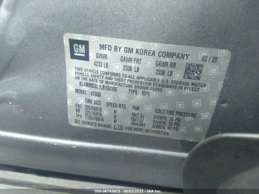 2020 BUICK ENCORE GX SELECT - KL4MMDSL1LB104195