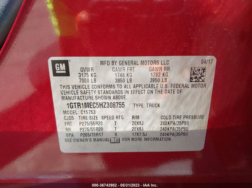 2017 GMC SIERRA 1500 SLE - 1GTR1MEC5HZ308755