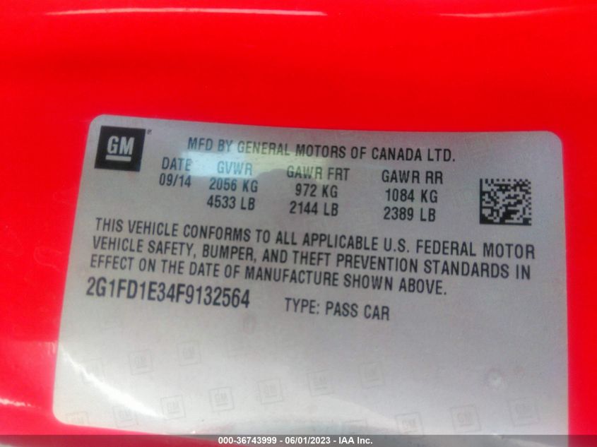 2015 CHEVROLET CAMARO LT - 2G1FD1E34F9132564