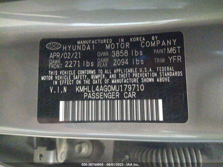 VIN KMHLL4AG0MU179710 2021 HYUNDAI ELANTRA SE