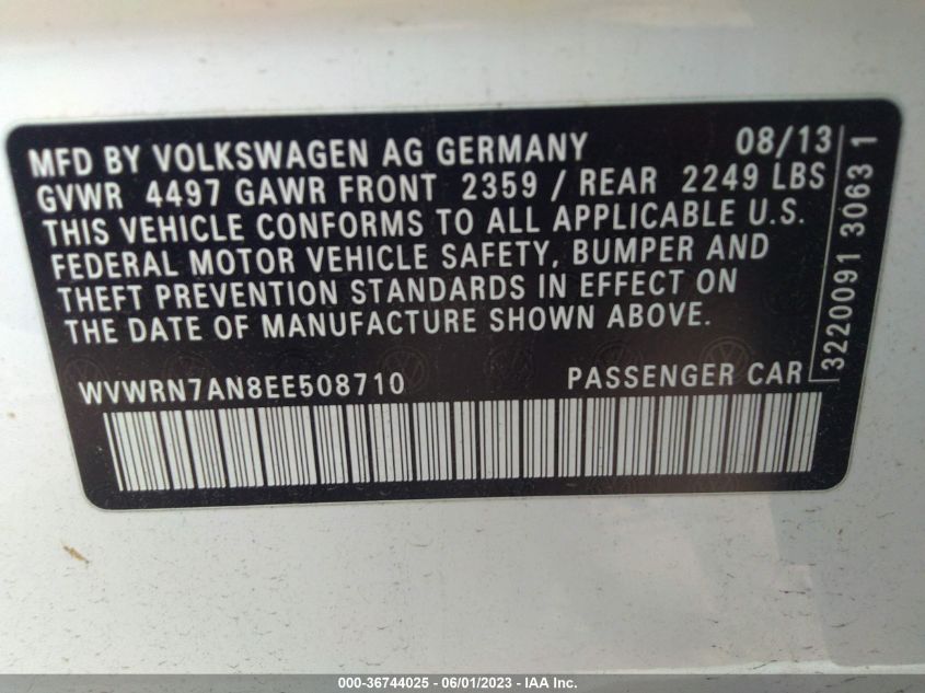 2014 VOLKSWAGEN CC EXECUTIVE - WVWRN7AN8EE508710
