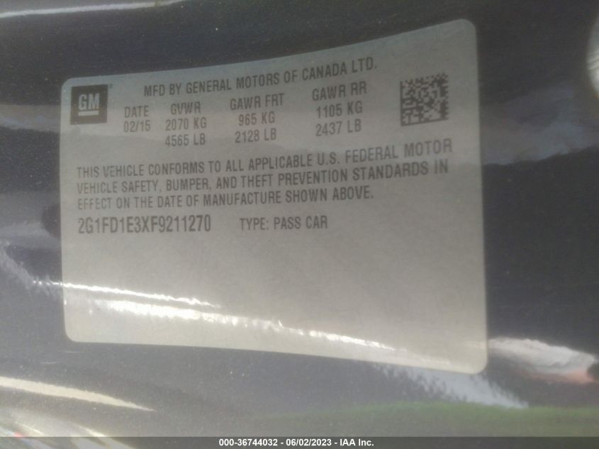 2015 CHEVROLET CAMARO LT - 2G1FD1E3XF9211270
