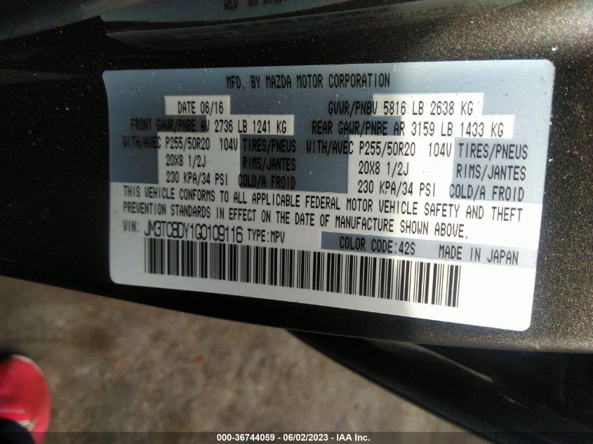 2016 MAZDA CX-9 GRAND TOURING - JM3TCBDY1G0109116