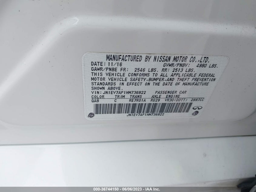 VIN JN1EV7AP1HM736822 2017 INFINITI Q50 PREMIUM/SPORT/SE