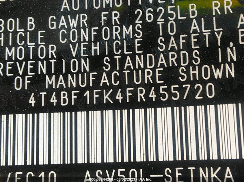 2015 TOYOTA CAMRY XLE/SE/LE/XSE - 4T4BF1FK4FR455720