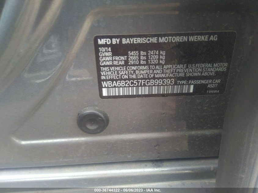 2015 BMW 6 SERIES 650I - WBA6B2C57FGB99393