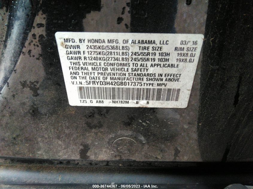2016 ACURA MDX TECHNOLOGY - 5FRYD3H42GB017375