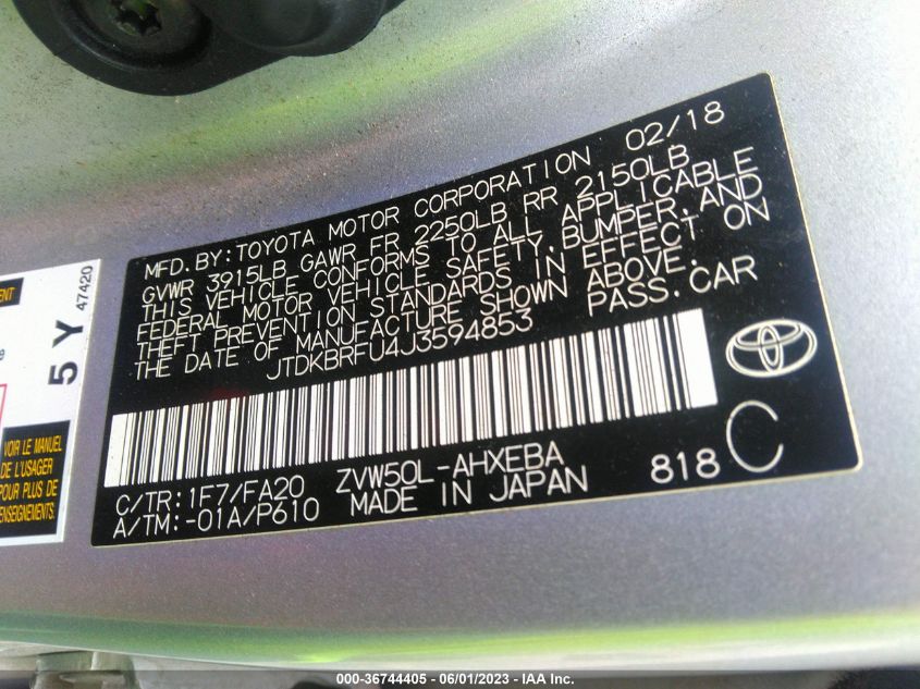 2018 TOYOTA PRIUS TWO/TWO ECO/THREE - JTDKBRFU4J3594853
