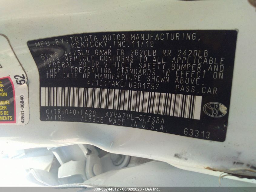 2020 TOYOTA CAMRY SE - 4T1G11AK0LU901797