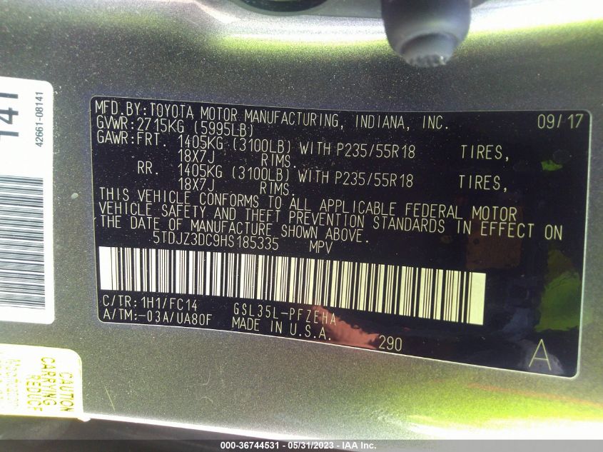 2017 TOYOTA SIENNA LE - 5TDJZ3DC9HS185335
