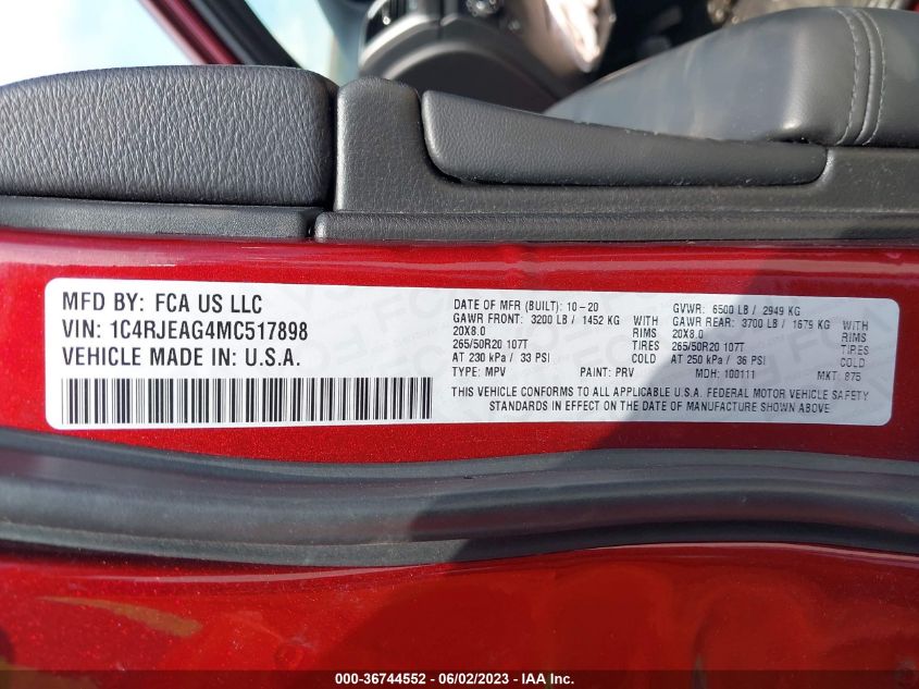 2021 JEEP GRAND CHEROKEE LAREDO X - 1C4RJEAG4MC517898