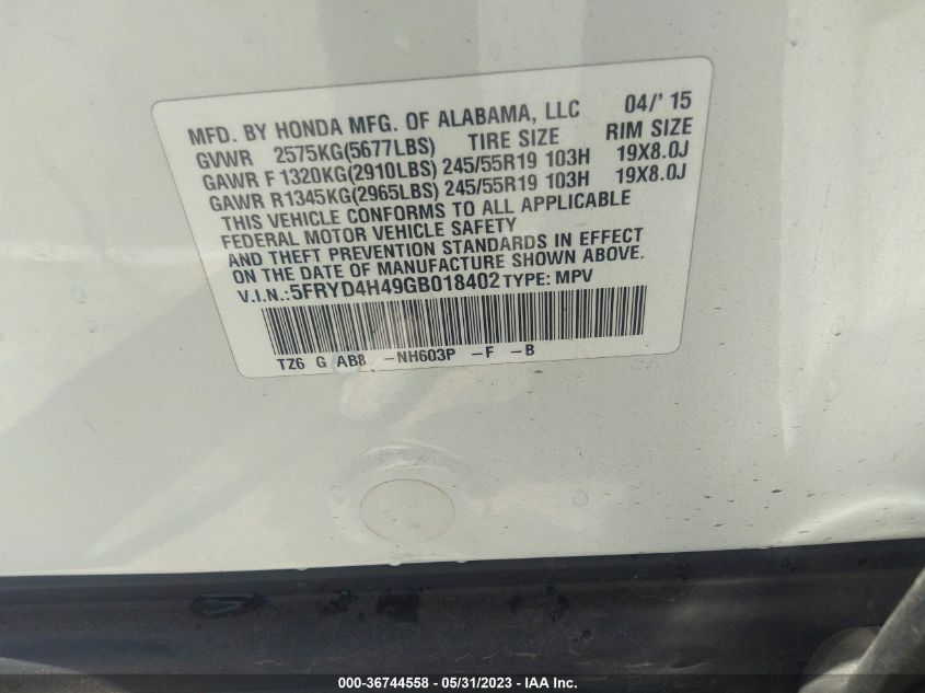 2016 ACURA MDX W/TECH/W/TECH - 5FRYD4H49GB018402