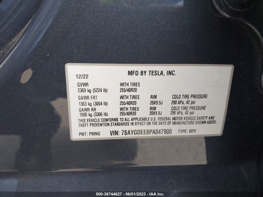 VIN 7SAYGDEE8PA047900 2023 TESLA MODEL Y LONG RANGE