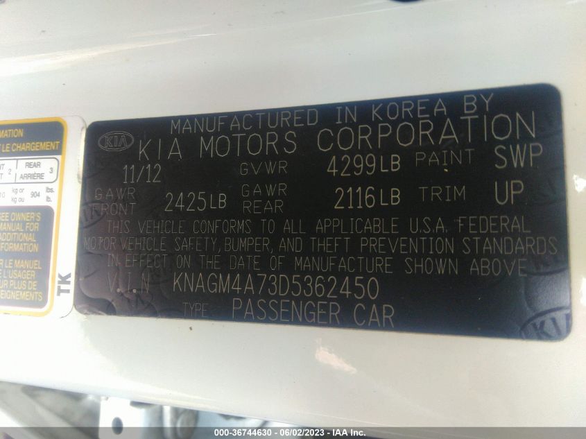 2013 KIA OPTIMA LX - KNAGM4A73D5362450