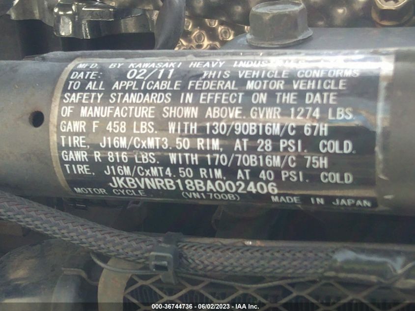 2011 KAWASAKI VN1700 B JKBVNRB18BA002406