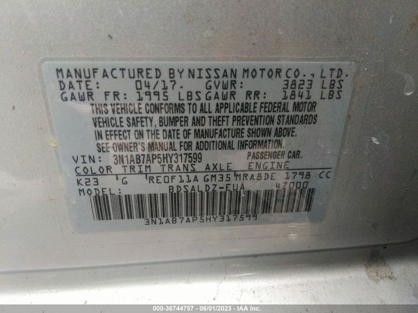 2017 NISSAN SENTRA SV - 3N1AB7AP5HY317599