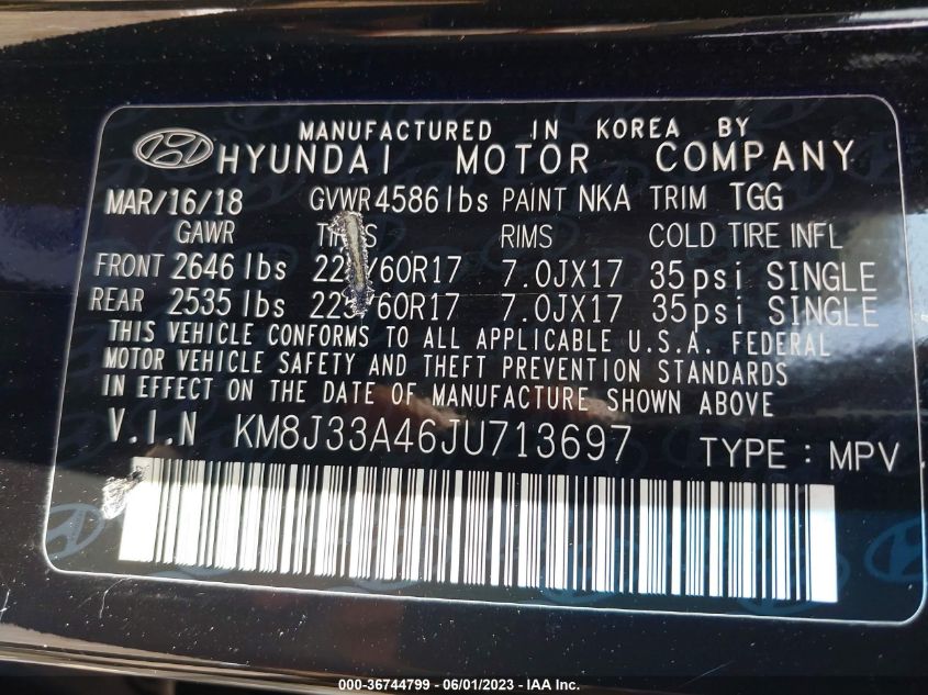 2018 HYUNDAI TUCSON SEL - KM8J33A46JU713697