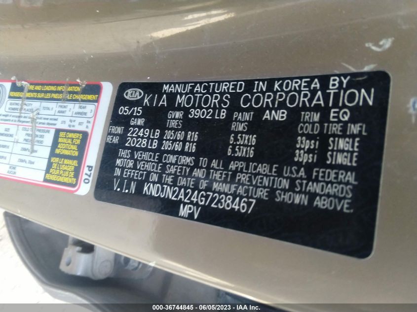 2016 KIA SOUL BASE - KNDJN2A24G7238467