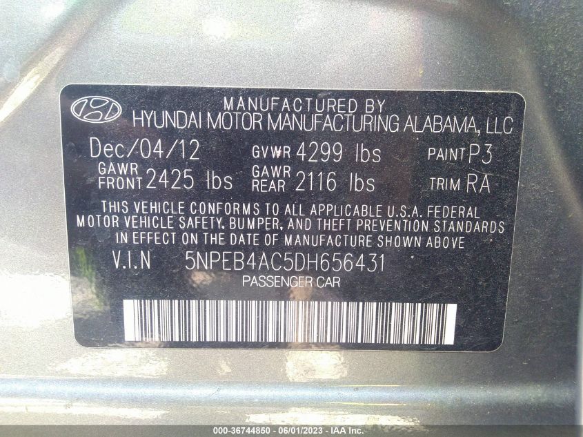 2013 HYUNDAI SONATA GLS - 5NPEB4AC5DH656431