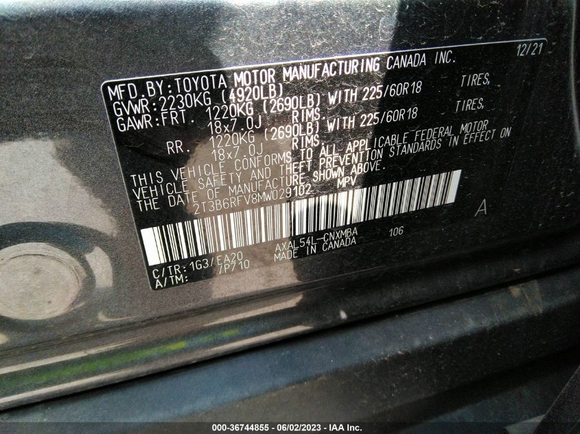 2021 TOYOTA RAV4 HYBRID - 2T3B6RFV8MW029102