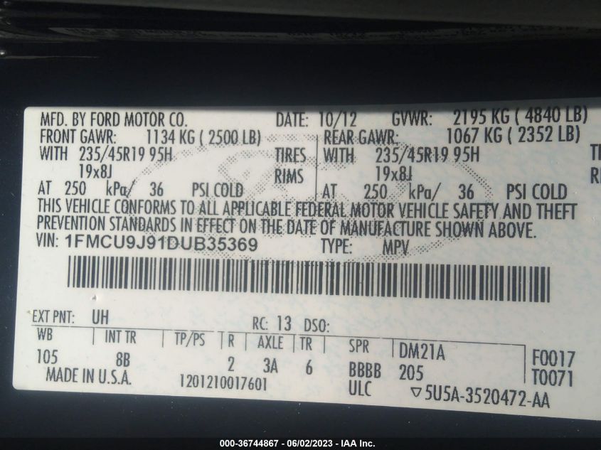 2013 FORD ESCAPE TITANIUM - 1FMCU9J91DUB35369