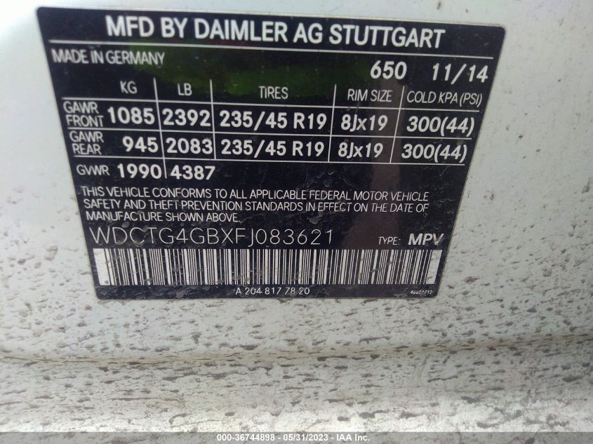 2015 MERCEDES-BENZ GLA-CLASS GLA 250 - WDCTG4GBXFJ083621