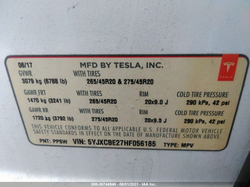 2017 TESLA MODEL X 90D/75D/100D - 5YJXCBE27HF056185