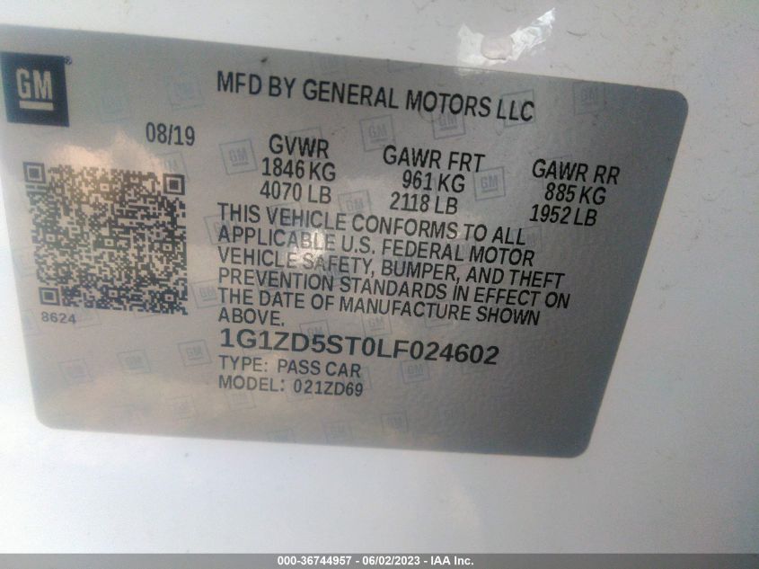 2020 CHEVROLET MALIBU LT - 1G1ZD5ST0LF024602