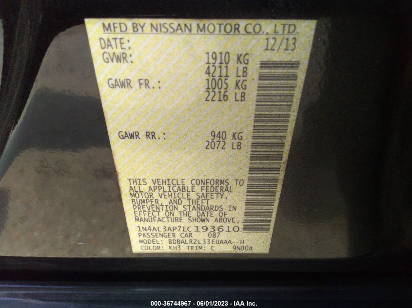 2014 NISSAN ALTIMA 2.5 S - 1N4AL3AP7EC193610