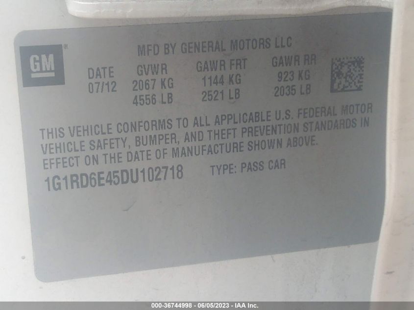 2013 CHEVROLET VOLT - 1G1RD6E45DU102718
