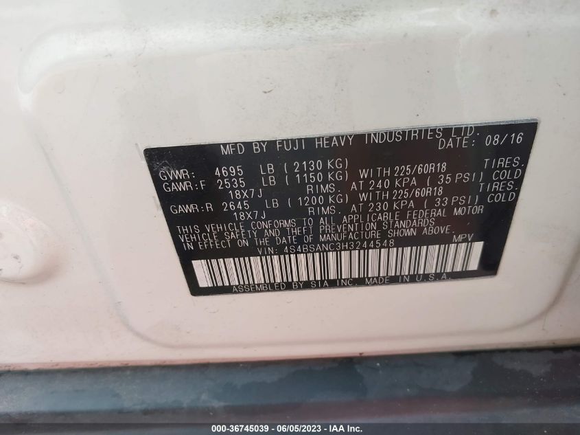 2017 SUBARU OUTBACK LIMITED - 4S4BSANC3H3244548