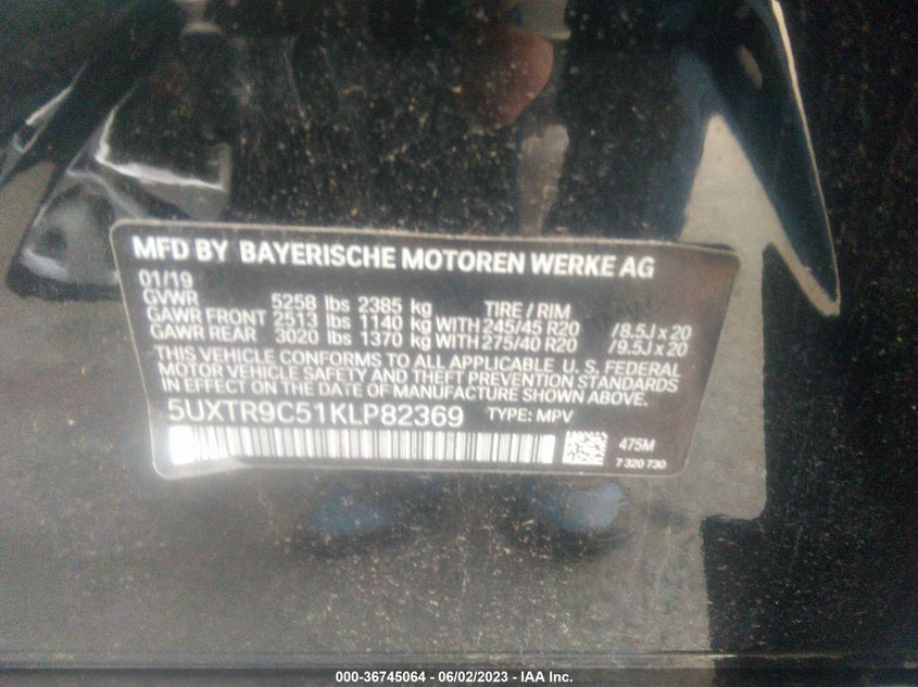 VIN 5UXTR9C51KLP82369 2019 BMW X3 XDRIVE30I