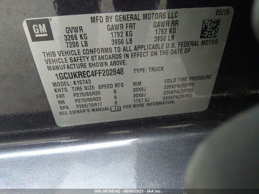 2015 CHEVROLET SILVERADO 1500 LT - 1GCUKREC4FF202848