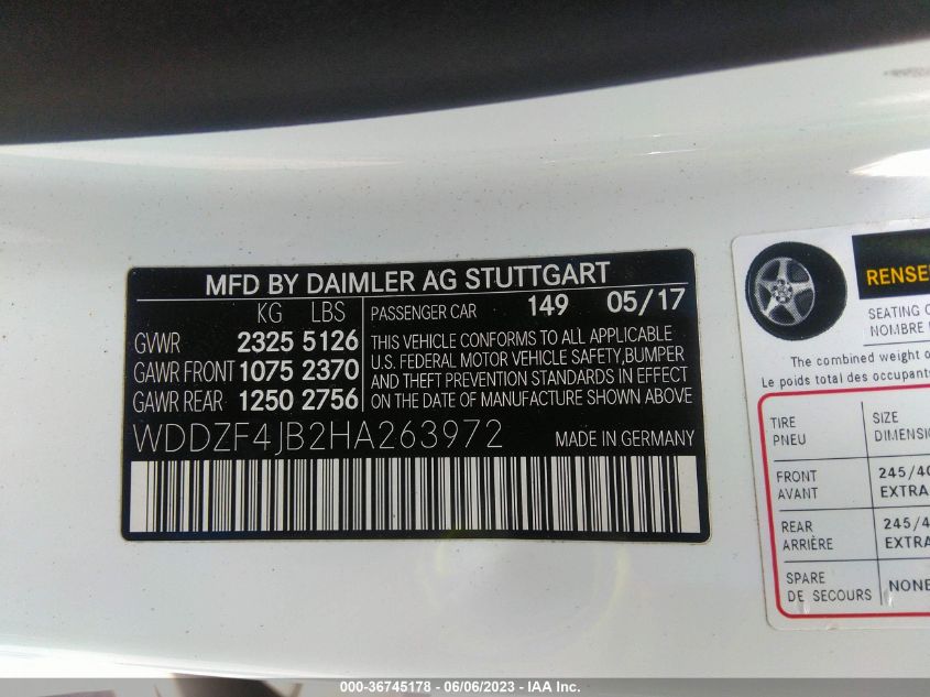 2017 MERCEDES-BENZ E-CLASS E 300 LUXURY - WDDZF4JB2HA263972