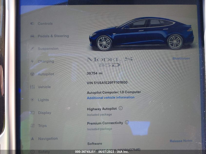 2015 TESLA MODEL S 85D/70D/90D/P90D - 5YJSA1E29FF101800