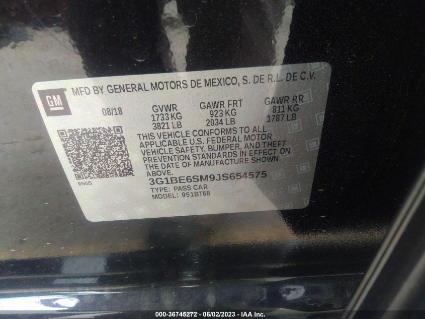 2018 CHEVROLET CRUZE LT - 3G1BE6SM9JS654575