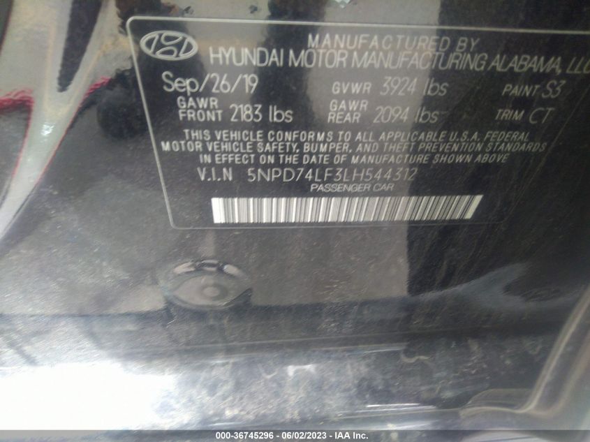 VIN 5NPD74LF3LH544312 2020 HYUNDAI ELANTRA no.9