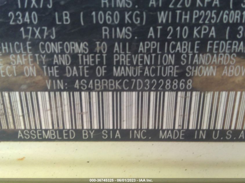 2013 SUBARU OUTBACK 2.5I LIMITED - 4S4BRBKC7D3228868