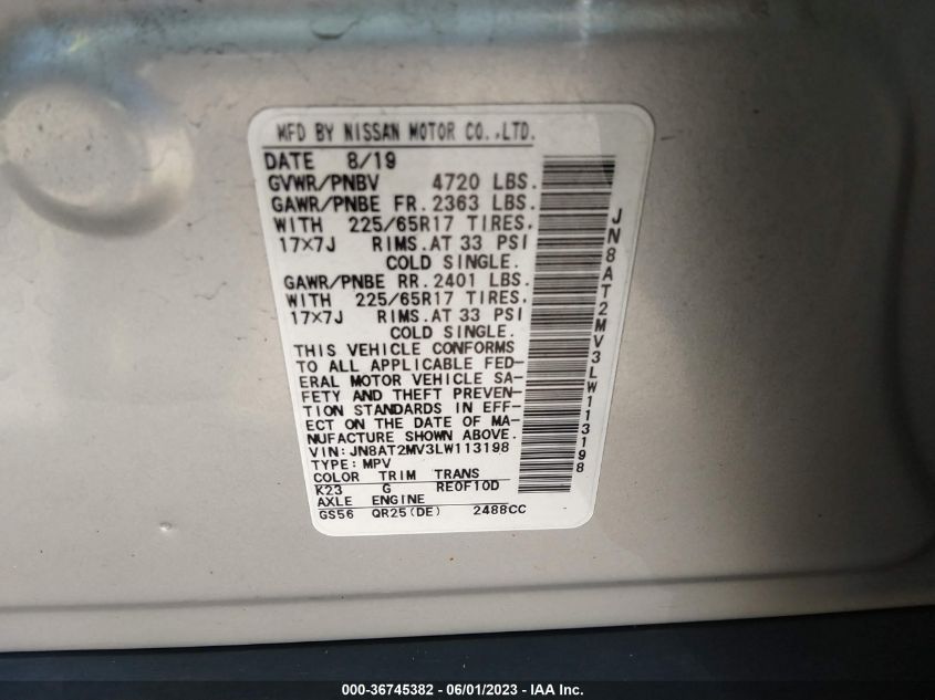 2020 NISSAN ROGUE SV - JN8AT2MV3LW113198