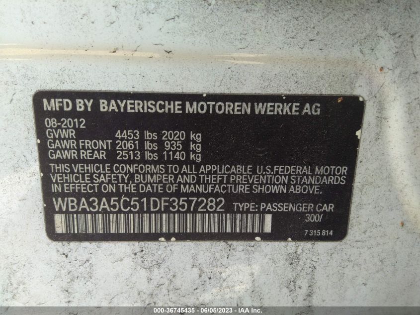 2013 BMW 3 SERIES 328I - WBA3A5C51DF357282