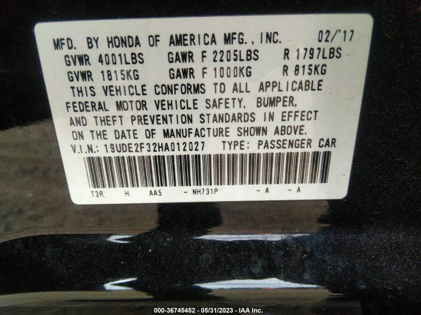 2017 ACURA ILX - 19UDE2F32HA012027