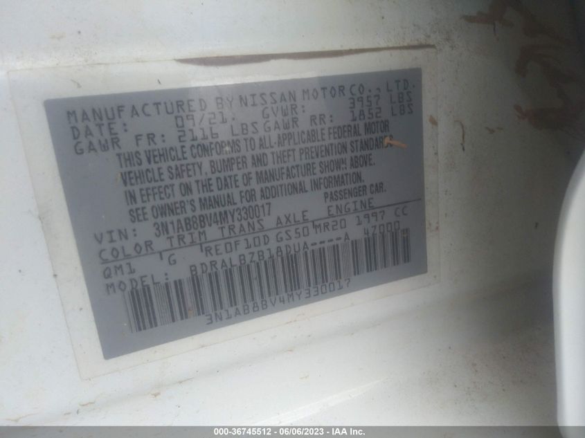 2021 NISSAN SENTRA S - 3N1AB8BV4MY330017