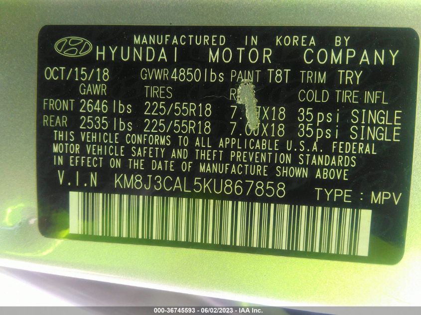 2019 HYUNDAI TUCSON ULTIMATE - KM8J3CAL5KU867858